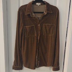 Umgee Tan Velvet Button Down Shirt